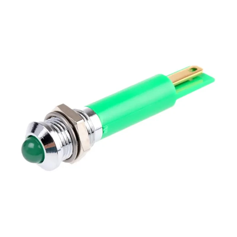 RS PRO Green Panel Mount Indicator 12V DC 20mA Solder Tab Prominent Bezel 33.9mm 8mm Mount Hole 211-257