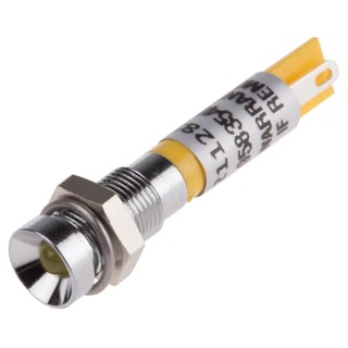 RS PRO Yellow Panel Mount LED Indicator 12V DC Solder Tab Recessed 34.4mm 211-285