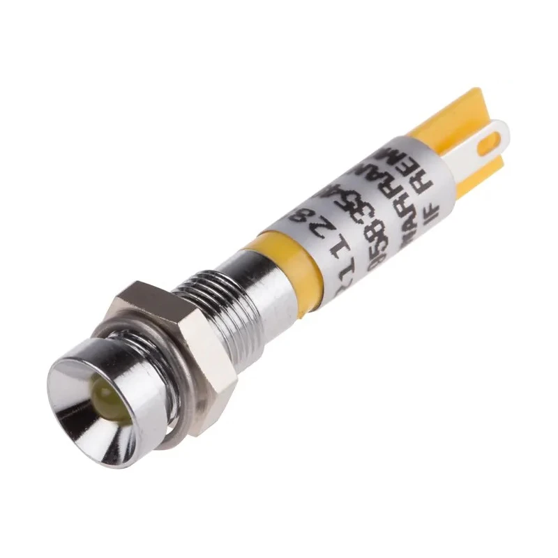 RS PRO Yellow Panel Mount LED Indicator 12V DC Solder Tab Recessed 34.4mm 211-285