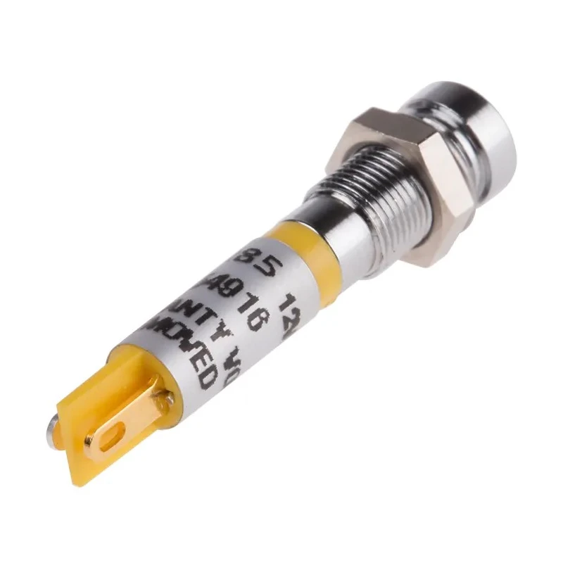 RS PRO Yellow Panel Mount LED Indicator 12V DC Solder Tab Recessed 34.4mm 211-285