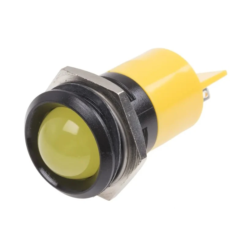 RS PRO Yellow Panel Mount Indicator, 24 V AC/DC, 20mA, IP67, Solder Tab, Prominent Bezel 211-443