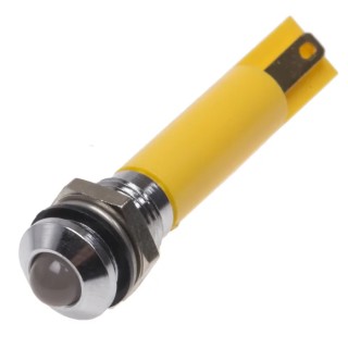RS PRO Yellow Panel Mount LED Indicator 24V AC/DC, 20mA, Solder Tab, IP67, Prominent 211-538