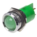 RS PRO Green Panel Mount Indicator 12V Solder Tab Prominent Bezel 51.5mm Chrome IP67 211-689