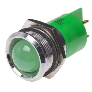 RS PRO Green Panel Mount Indicator 12V Solder Tab Prominent Bezel 51.5mm Chrome IP67 211-689
