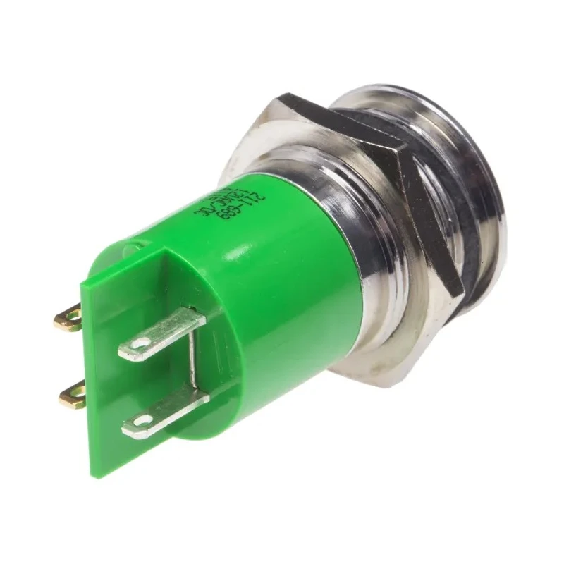 RS PRO Green Panel Mount Indicator 12V Solder Tab Prominent Bezel 51.5mm Chrome IP67 211-689