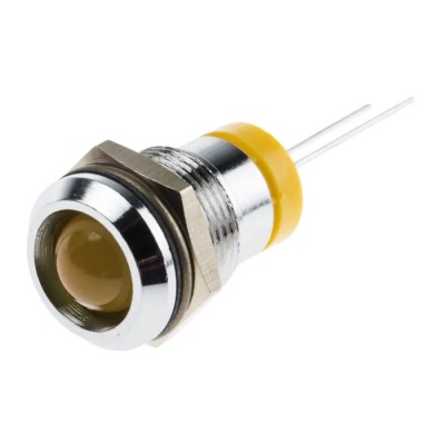 RS PRO Yellow Panel Mount LED Indicator 2V DC 20mA Prominent Chrome Bezel 12mm Mount Hole 211-960