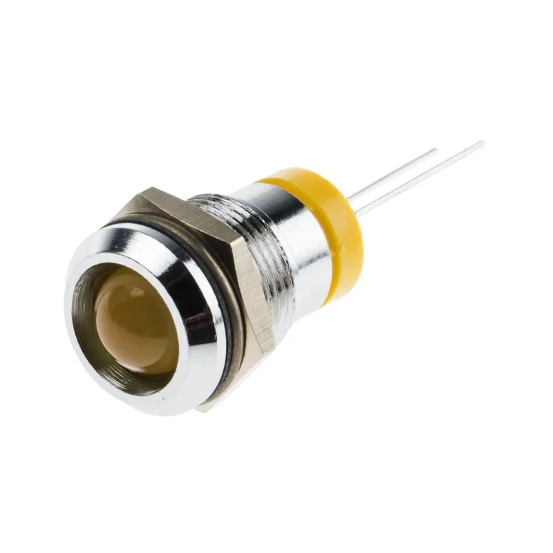 RS PRO Yellow Panel Mount LED Indicator 2V DC 20mA Prominent Chrome Bezel 12mm Mount Hole 211-960