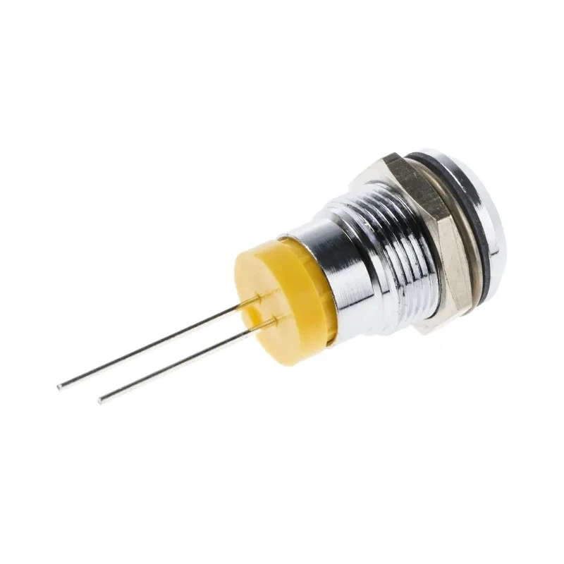 RS PRO Yellow Panel Mount LED Indicator 2V DC 20mA Prominent Chrome Bezel 12mm Mount Hole 211-960