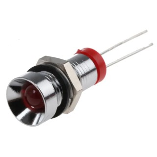 RS PRO Red Panel Mount LED Indicator 2V DC IP67 Recessed Silver Bezel 8mm Hole 32mm Length IP67