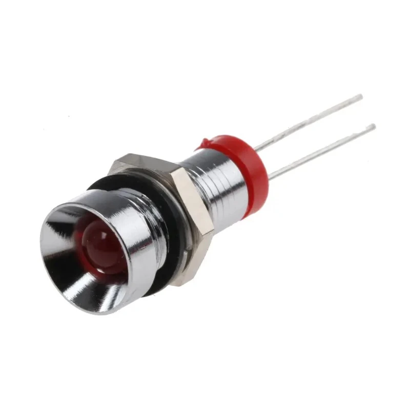 RS PRO Red Panel Mount LED Indicator 2V DC IP67 Recessed Silver Bezel 8mm Hole 32mm Length IP67