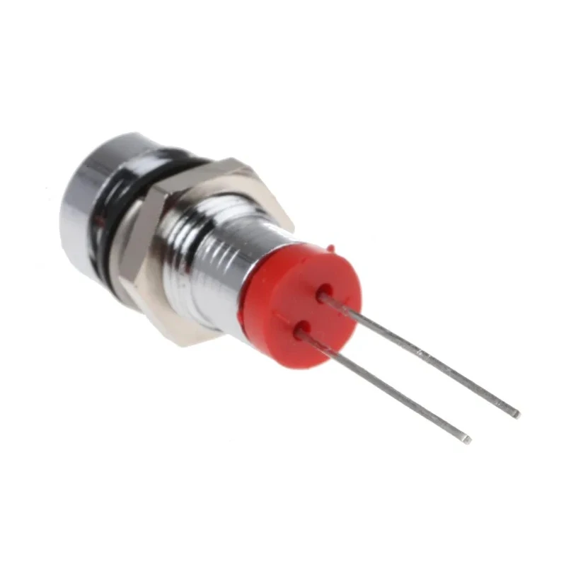 RS PRO Red Panel Mount LED Indicator 2V DC IP67 Recessed Silver Bezel 8mm Hole 32mm Length IP67