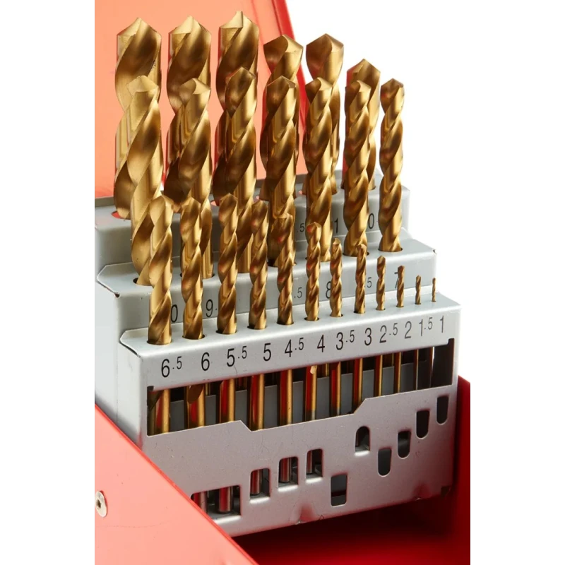 RS PRO 25-Piece Titanium Nitride Twist Drill Bit Set for Metal, 1 mm to 13 mm Range, HSS, 213-512