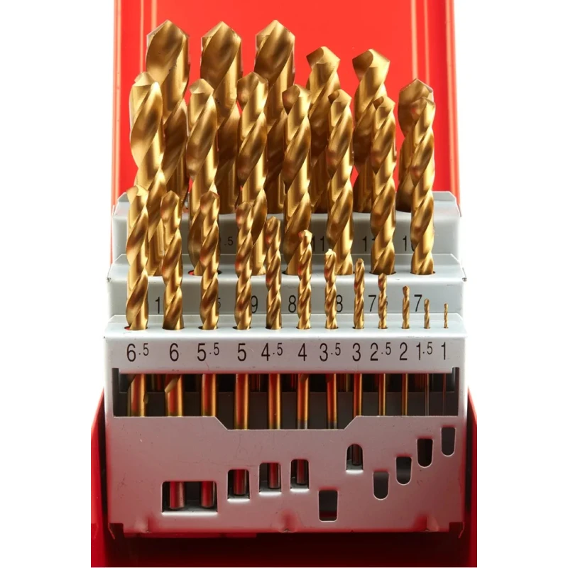 RS PRO 25-Piece Titanium Nitride Twist Drill Bit Set for Metal, 1 mm to 13 mm Range, HSS, 213-512