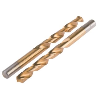 RS PRO HSS Jobber Drill Bit Set, 9.5mm Diameter, 125mm Overall Length, Tin Coated, 4 Flutes, Cylindrical Shank, DIN 214-076