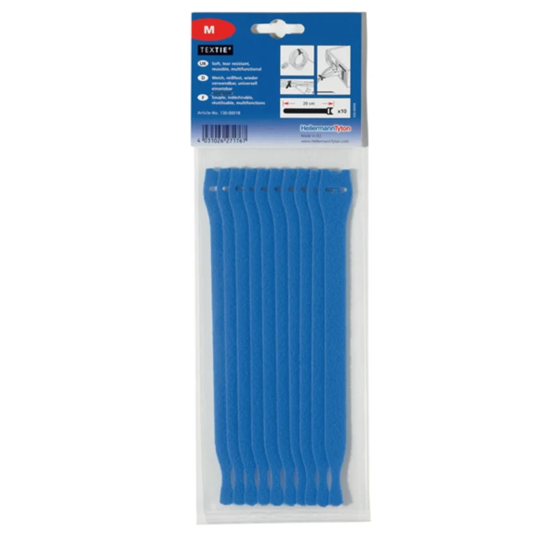 HellermannTyton Hook & Loop Cable Tie Blue Polyamide Polyethylene 200 mm x 12.5mm 130-00018 TEXTIE M-PA66/PP-BU