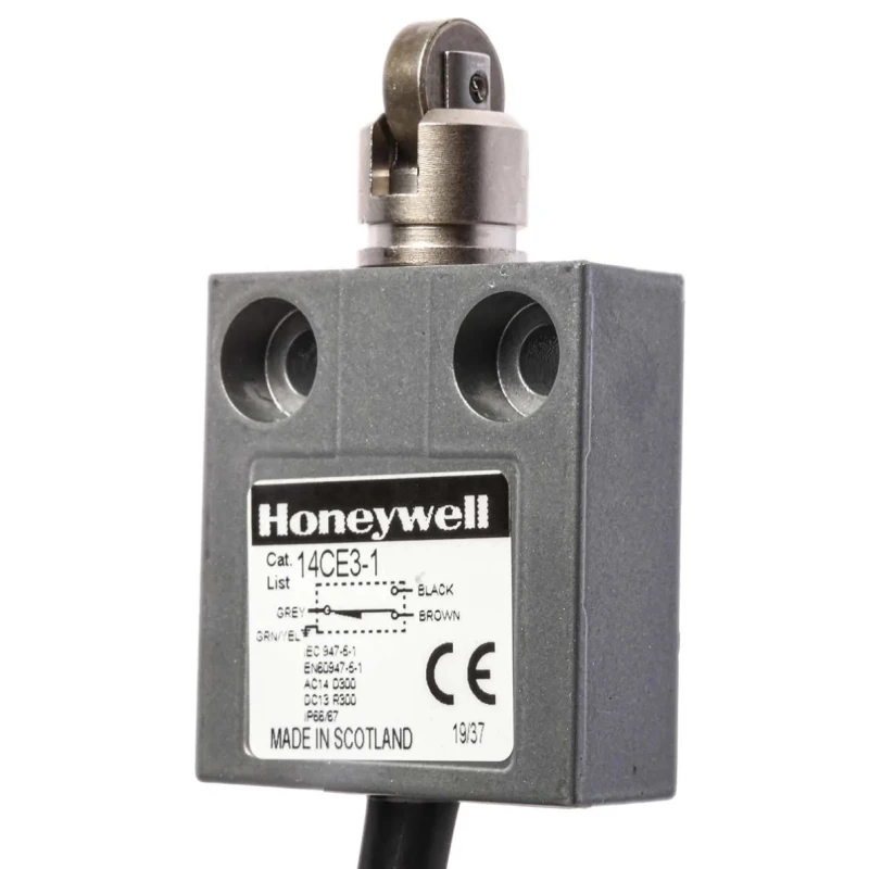 Honeywell 14CE Series Cross Roller Plunger Limit Switch, SPDT, IP65–IP68, Die Cast Zinc, 250V AC, 30V DC, 5A 14CE3-1