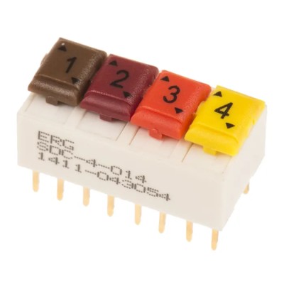 ERG Slide Rotary Coded DIP Switch Through Hole, Slide Actuator, Mount Type Through Hole, 5A @ 100Vac SDC 04 014 STD
