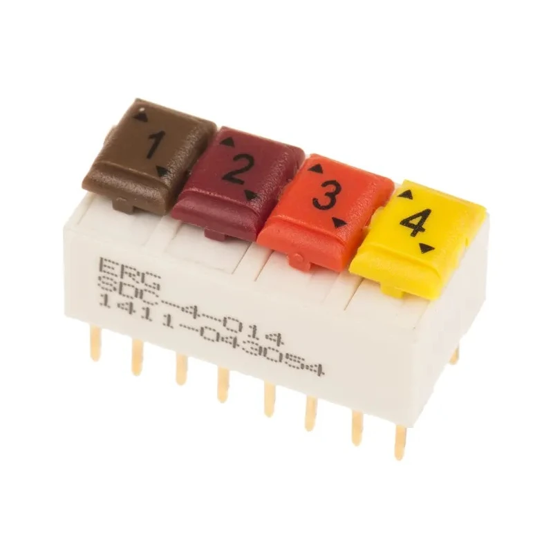 ERG Slide Rotary Coded DIP Switch Through Hole, Slide Actuator, Mount Type Through Hole, 5A @ 100Vac SDC 04 014 STD