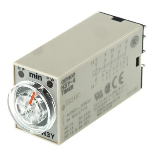 Omron DIN Rail Timer Relay, 4-Contact, 24V AC/DC, 0.1–3 min Adjustable, 4PDT, Plug-In, IP40 H3Y-4 DC24 3M