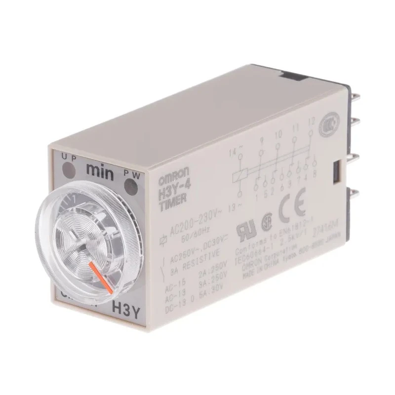 Omron Timer Relay DIN Rail Mount, 4-Contact, 125V DC, 200/230V AC, 0.1–3 min, 1-Function, 4PDT Switch H3Y-4 AC200-230 3M