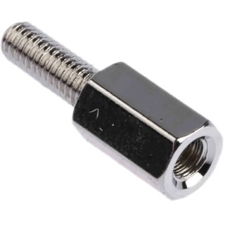 RS PRO M3 Hex Standoff, Male/Female, 8 mm Body, 8 mm Stud, Brass, Nickel Finish 221-134