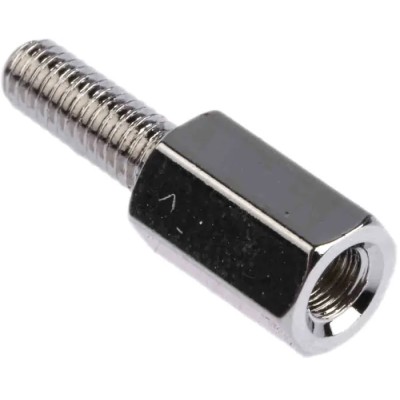 RS PRO M3 Hex Standoff, Male/Female, 8 mm Body, 8 mm Stud, Brass, Nickel Finish 221-134