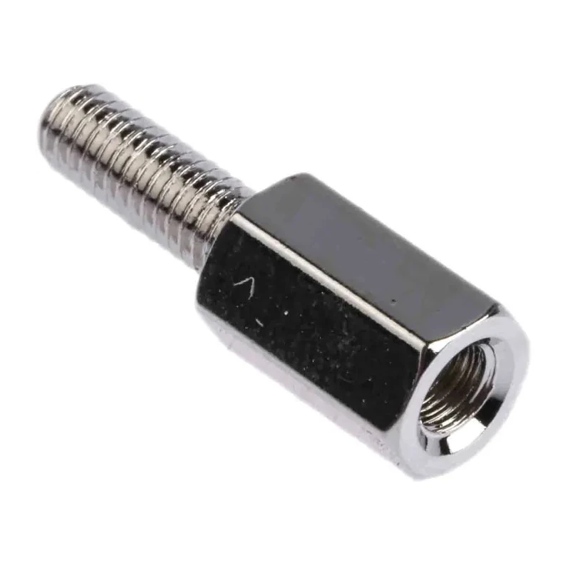 RS PRO M3 Hex Standoff, Male/Female, 8 mm Body, 8 mm Stud, Brass, Nickel Finish 221-134