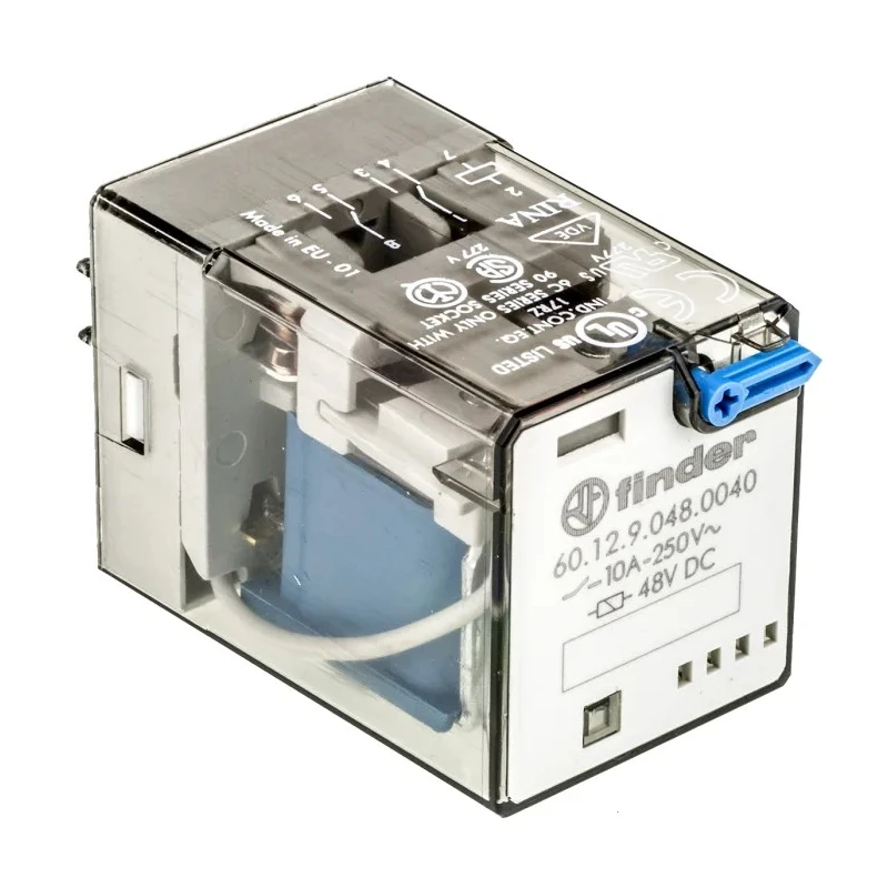Finder Power Relay 48V DC Coil, 10A Switching Current, DPDT, PCB Pin Terminal, Silver Alloy Contacts 60.12.9.048.0040