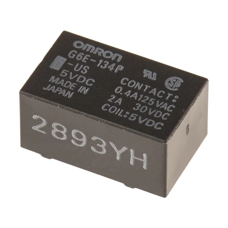 Omron PCB Power Relay, 5V DC Coil, 3A SPDT, Through Hole, Gold Plated Contacts, G6E-134P-US DC5