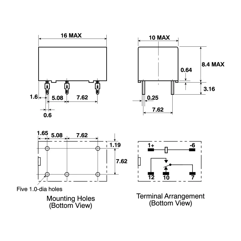 Omron PCB Power Relay, 5V DC Coil, 3A SPDT, Through Hole, Gold Plated Contacts, G6E-134P-US DC5