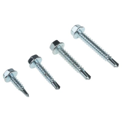 RS PRO Steel Hex Drive Self-Drilling Screw/Bolt Kit, 680 Pcs, Galvanised, Hex Head, DIN 7504K, 13–38mm, 395-412