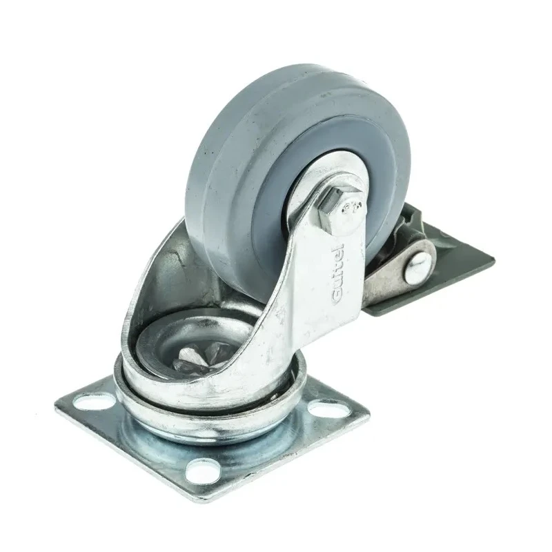 Guitel Hervieu Braked Swivel Castor 40 kg Capacity, 50 mm Wheel, Rubber, Galvanised Steel Frame, Braked Swivel 66527