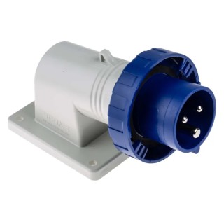 Scame EUREKA IP66/IP67 Blue Wall Mount 2P+PE Right Angle Industrial Power Connector, 16A, 230V 247.1693