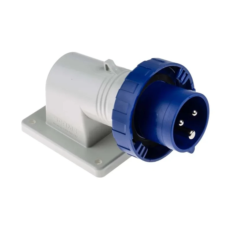 Scame EUREKA IP66/IP67 Blue Wall Mount 2P+PE Right Angle Industrial Power Connector, 16A, 230V 247.1693