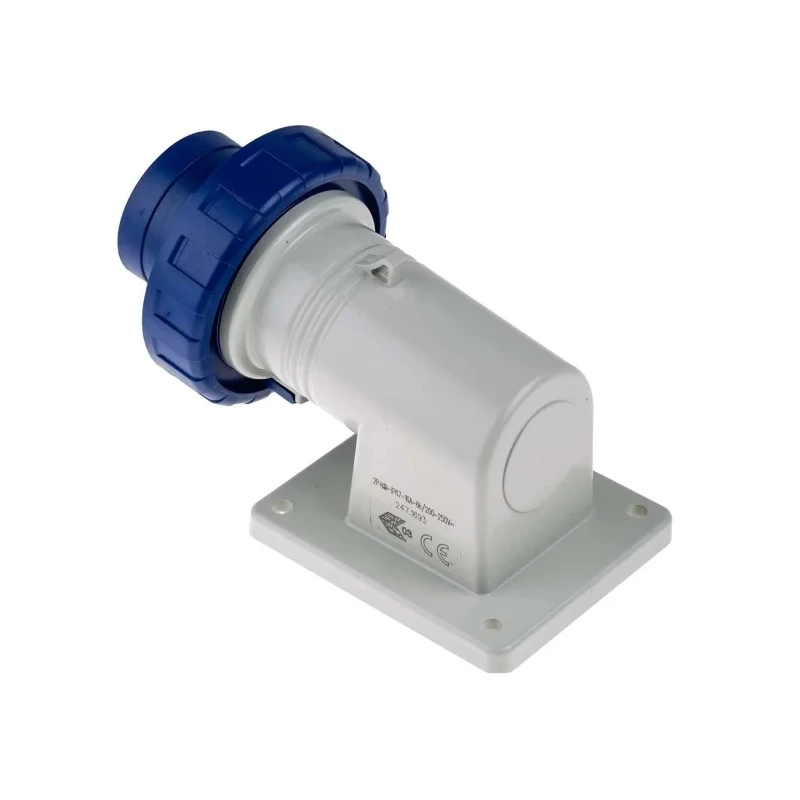 Scame EUREKA IP66/IP67 Blue Wall Mount 2P+PE Right Angle Industrial Power Connector, 16A, 230V 247.1693