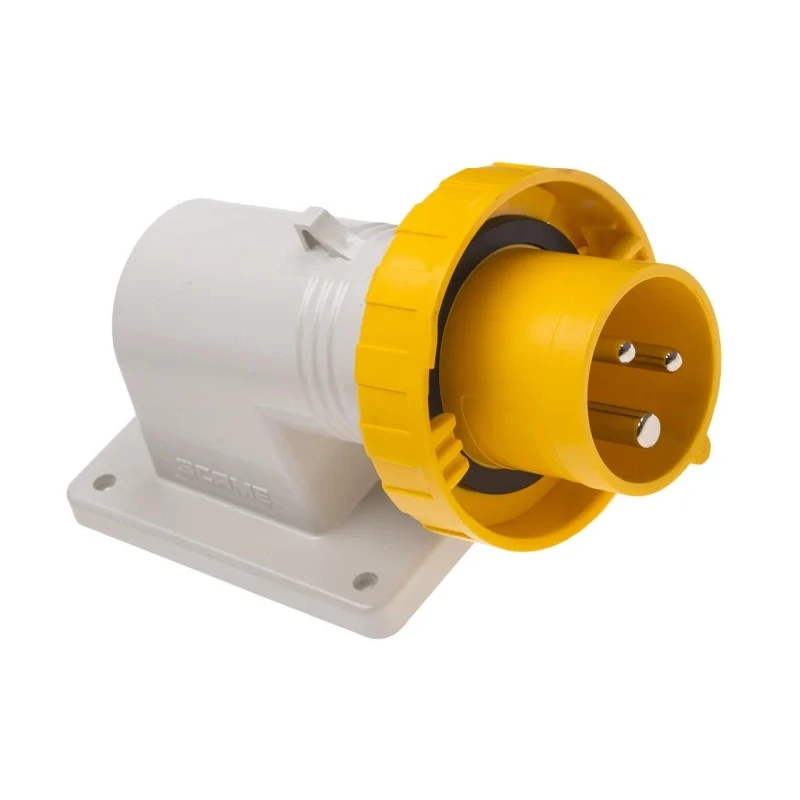 Scame EUREKA IP66 IP67 Yellow Wall Mount Industrial Power Connector 2P+PE Right Angle 16A 110V 410-236