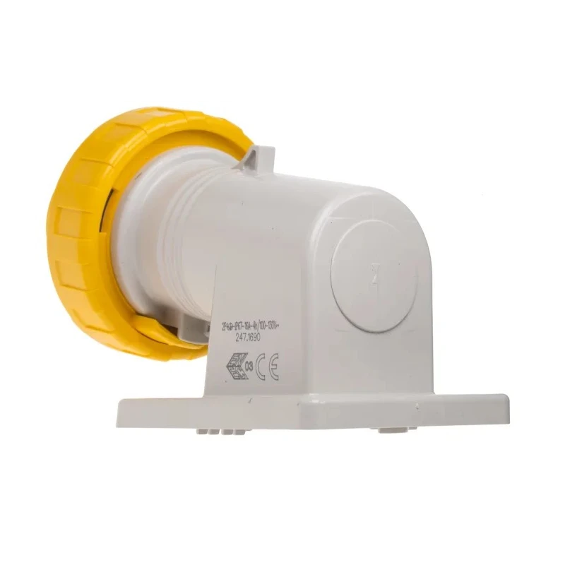 Scame EUREKA IP66 IP67 Yellow Wall Mount Industrial Power Connector 2P+PE Right Angle 16A 110V 410-236
