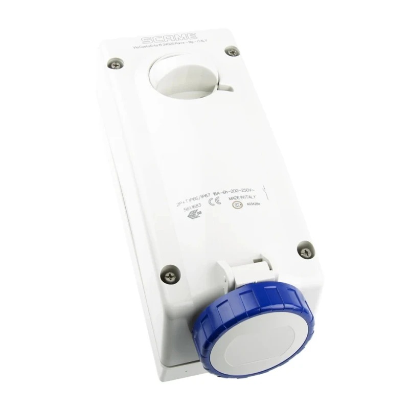 Scame Industrial Interlock Socket Switchable IP67, 2+E, Earthing Position 6h Straight, 16A, 250V, Blue, Polymer Body, 
