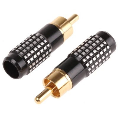 RS PRO Black Straight Cable RCA Plug Gold, Cable Mount, Male, Brass Contacts, Aluminium Housing, 410-993