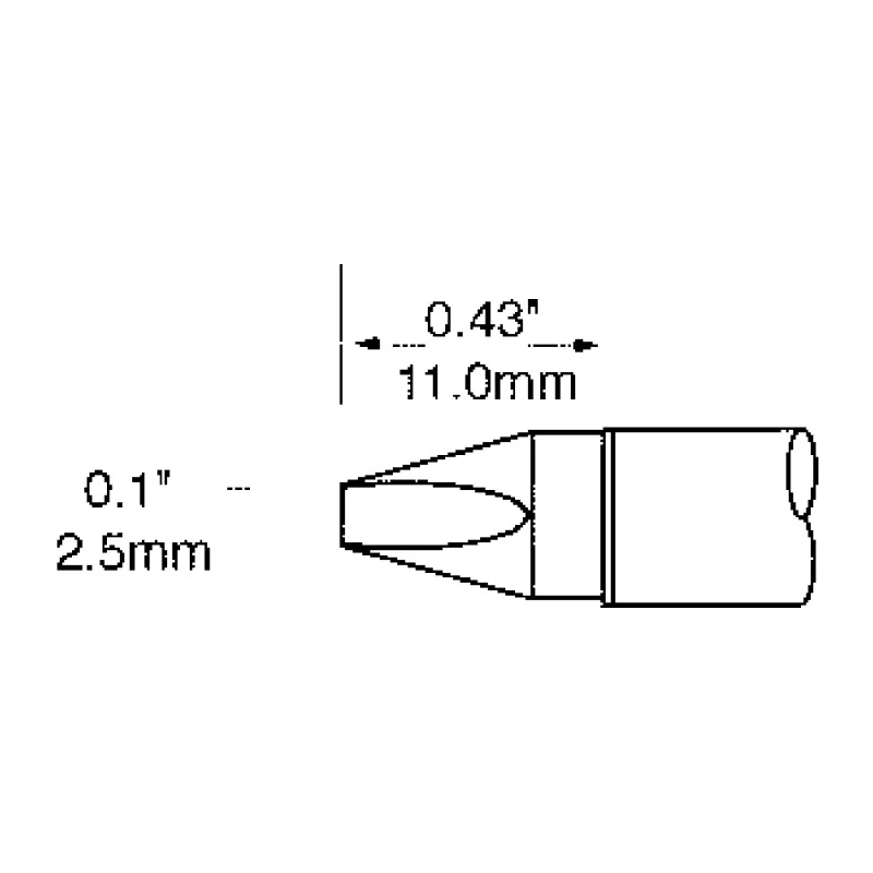 Metcal Soldering Iron Tip 2.5 mm Chisel, 11 mm Length, Compatible with PS-HC3, MFR-H2-ST, MFR-2222, MFR-2220 SFV-CH25