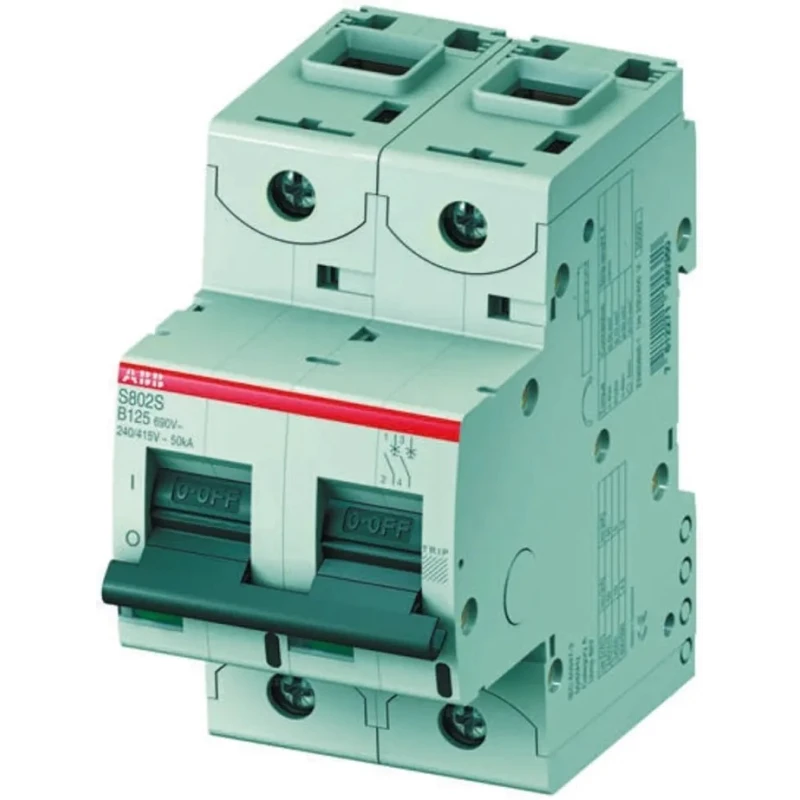 ABB S800S Miniature Circuit Breaker, 63A, 2-Pole, Type D, 690V AC, 250V DC, 50kA, DIN Rail 2CCS862001R0631 S802S-D63