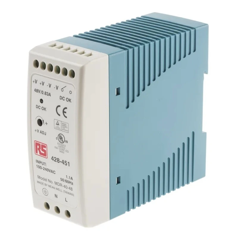 MEAN WELL MDR Switched Mode DIN Rail Power Supply 264V AC Input, 56V DC Output, 40W, 830mA, Single Output, MDR-40-48