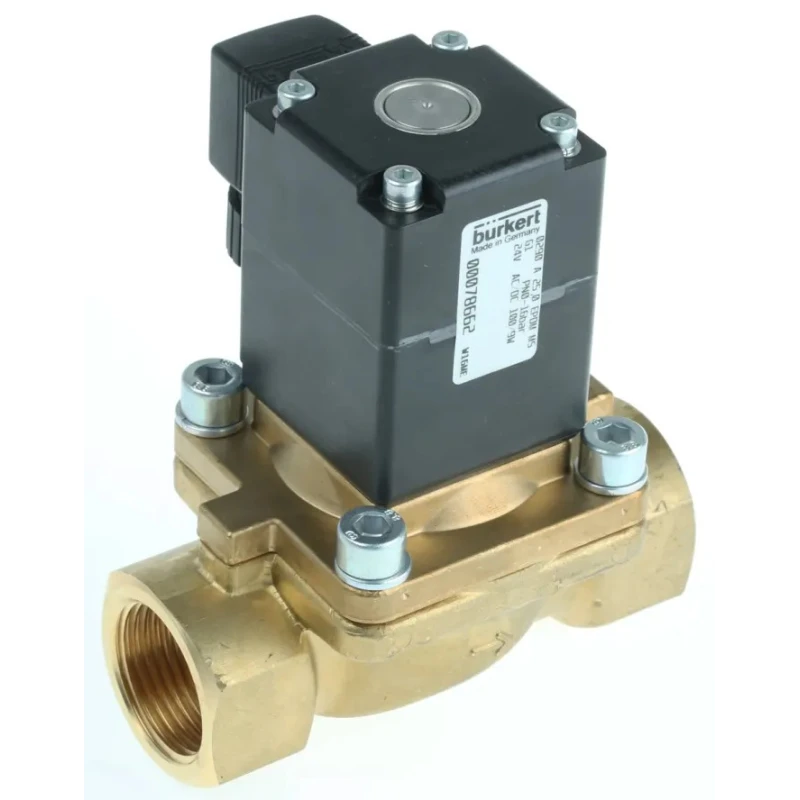 Burkert Solenoid Valve, 2 Port, Normally Closed, 24V AC/DC, 16 Bar Brass, 1 Inch, Flow Kv 10m³/h, Model 078662