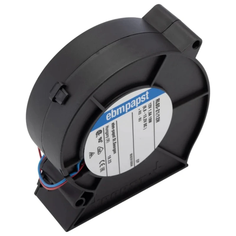 ebm-papst RL 65 Series DC Centrifugal Fan, 61 m³/h, 12V, 4900 RPM, Ball Bearing RL65-21/12H