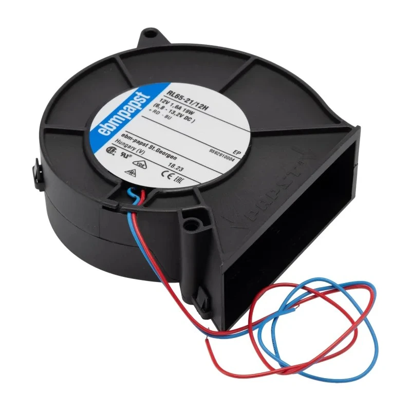ebm-papst RL 65 Series DC Centrifugal Fan, 61 m³/h, 12V, 4900 RPM, Ball Bearing RL65-21/12H