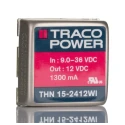 TRACOPOWER DC/DC Converter Through Hole 15W 12V DC Output 1.3A, 4:1 Input Ratio, Adjustable 10.8–13.2V, 9–36V THN 15-2412WI