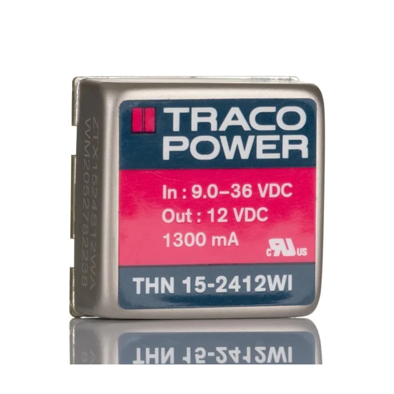 TRACOPOWER DC/DC Converter Through Hole 15W 12V DC Output 1.3A, 4:1 Input Ratio, Adjustable 10.8–13.2V, 9–36V THN 15-2412WI
