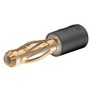 Staubli Black Test Connector Adapter, Brass Contacts, Gold Plated, 4 mm Plug to 2 mm Socket 24.0106-21