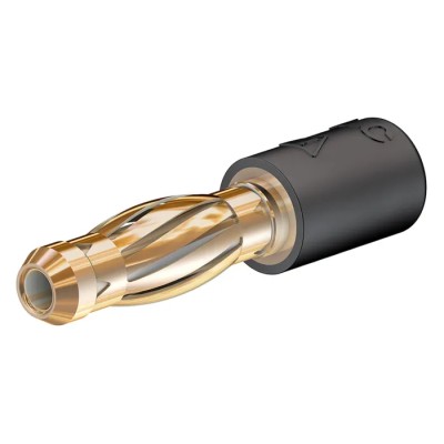 Staubli Black Test Connector Adapter, Brass Contacts, Gold Plated, 4 mm Plug to 2 mm Socket 24.0106-21