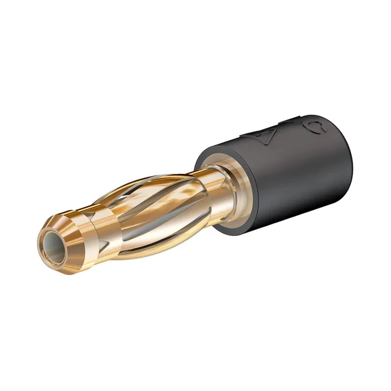 Staubli Black Test Connector Adapter, Brass Contacts, Gold Plated, 4 mm Plug to 2 mm Socket 24.0106-21